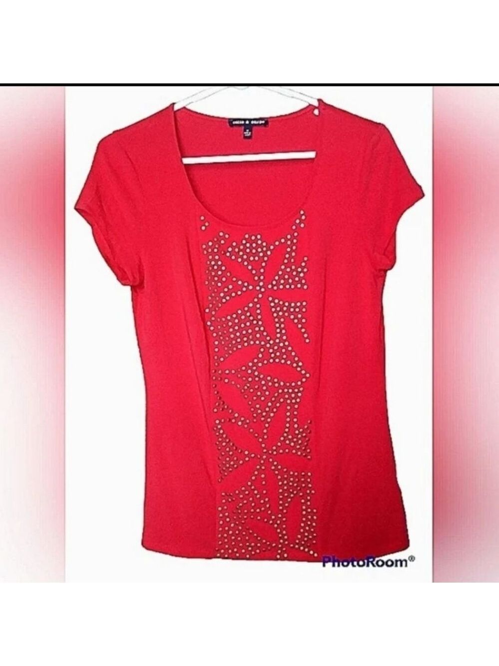 Cable & Gauge Red Scoop Neck Top Metal Design Size Medium